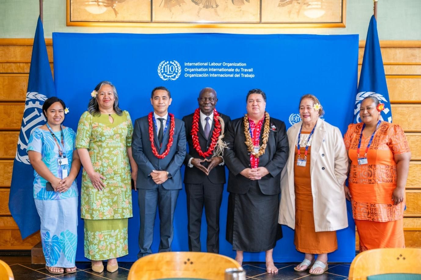 Samoa's delegation with International Labour Organisation Director-General Mr Gilbert Houngbo at the 114th Session of the International Labour Conference in Geneva.